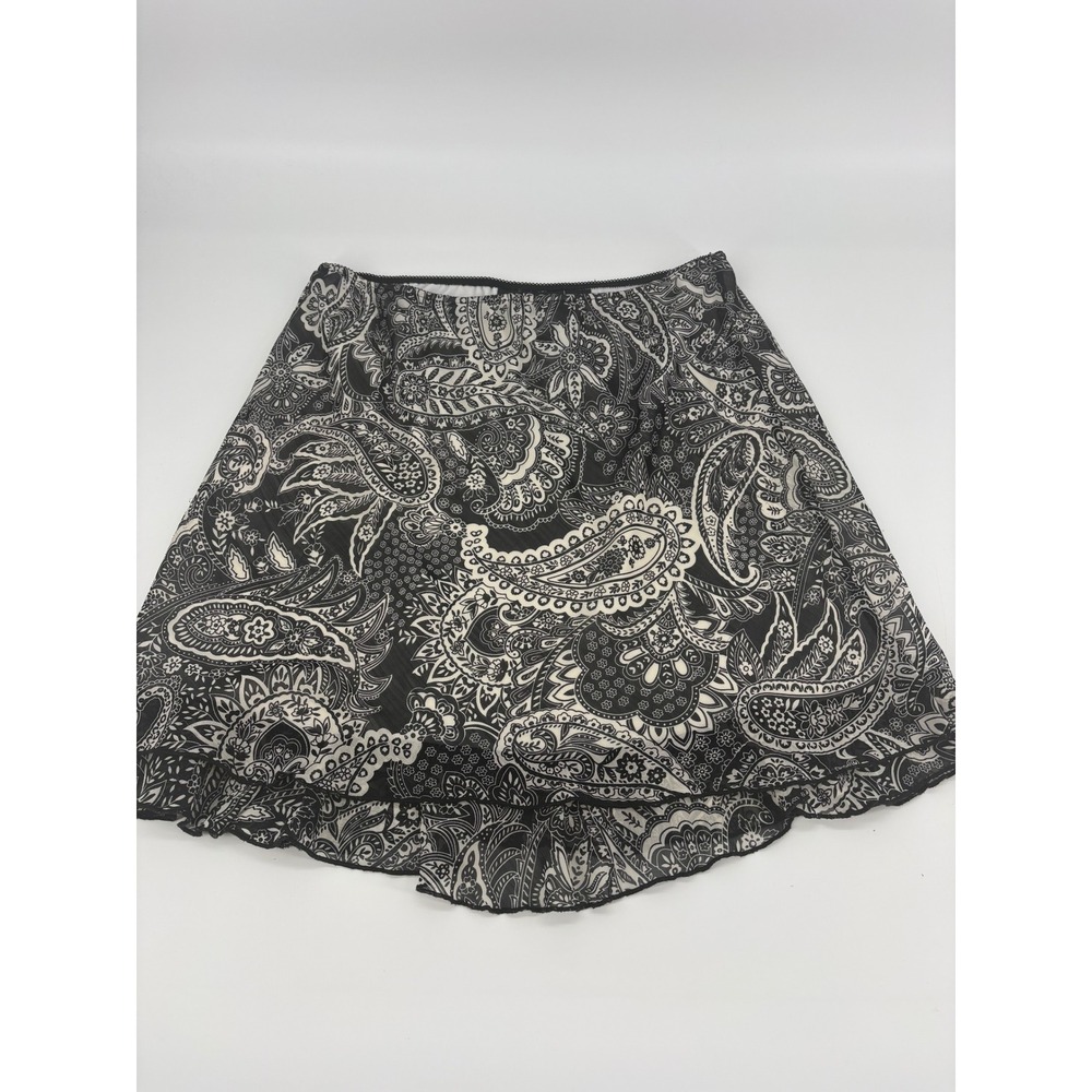 Briggs Petite Black White Paisley Flounce Ruffle‎ Skirt Size PM